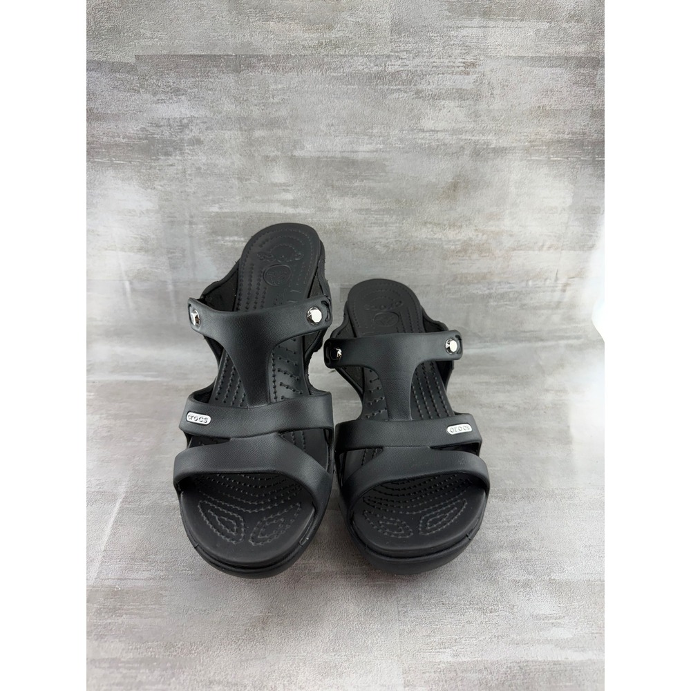 Crocs Cyprus V Heel Black Strappy Sandals Women Size 10 201301